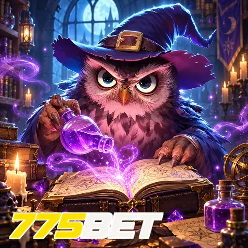 775BET — ilustração de uma coruja com livro mágico