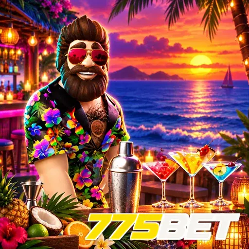 775BET — ilustração de um personagem em uma festa tropical